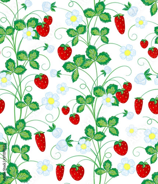 Fototapeta Vector hand drawn seamless strawberry pattern.