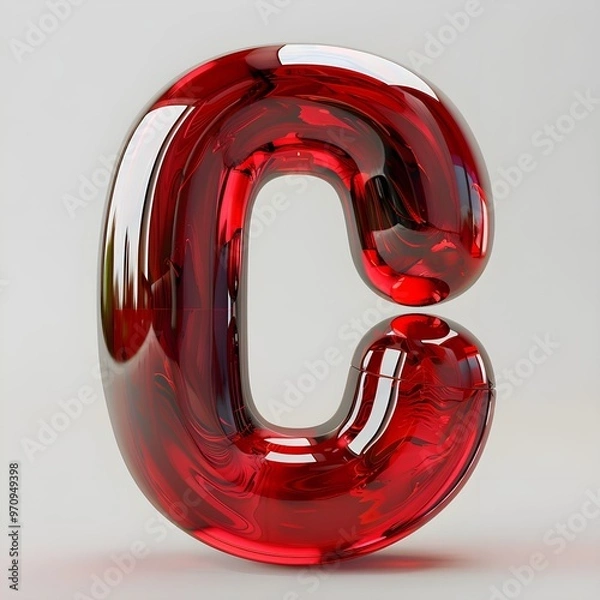Fototapeta abstract 3d glass sphere,Letter C lowercase on white background. Red amber 3D rendered font with glossy surface,
