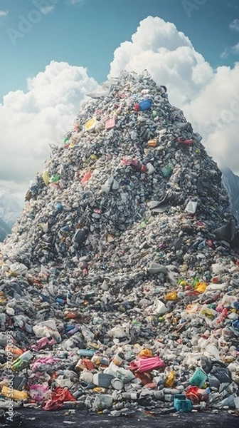 Obraz A pile of , T-shirts, and hoodies thrown by the highway in front of an industrial waste dump