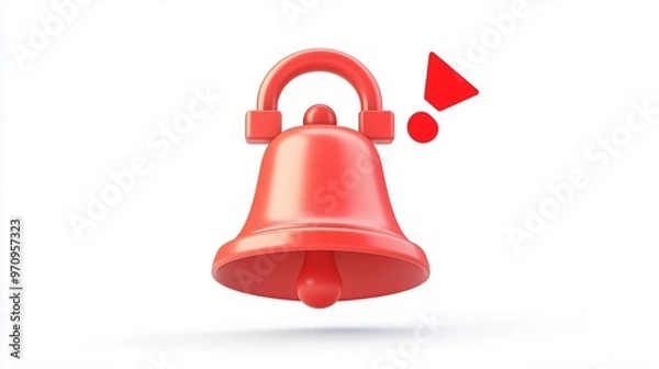 Fototapeta Red alert bell icon signaling notifications in a minimalist style against a white background