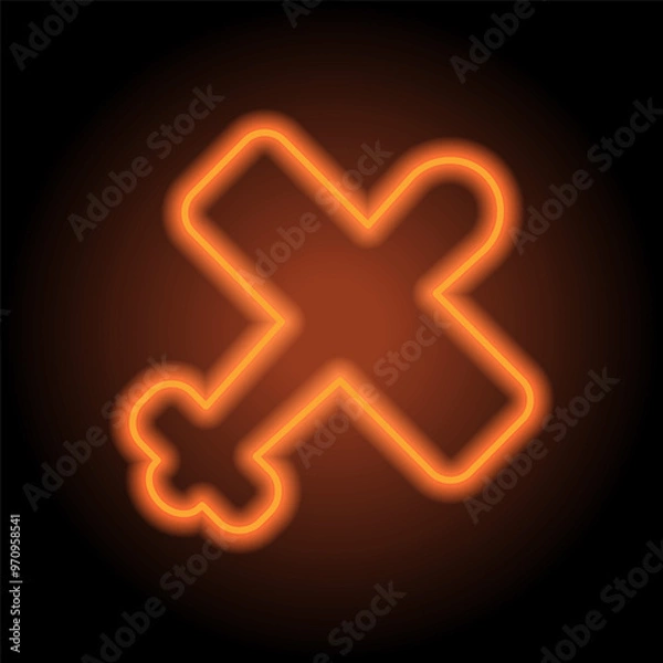 Obraz Aircraft simple icon, vector. Flat design. Orange neon on black background