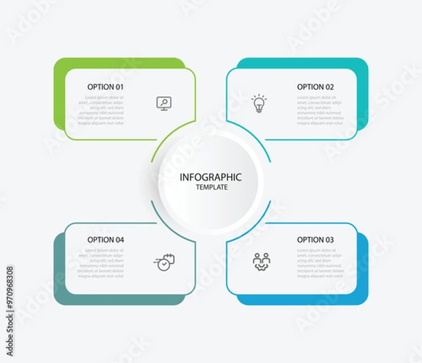 Fototapeta Design template infographic vector element with icons and 4 step process suitable for business information and web presentation