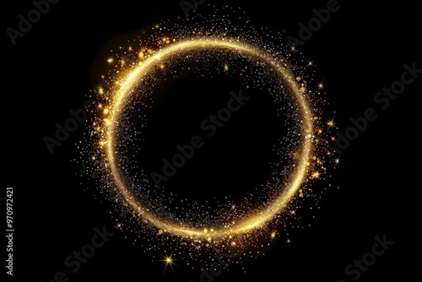 Fototapeta A gold circle with a lot of sparkles in the background