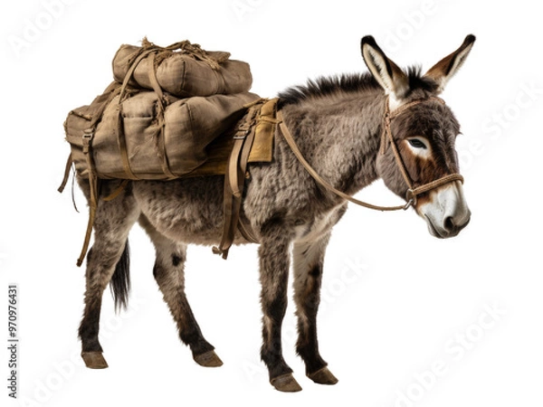 Obraz Realistic donkey image on transparent background. Ai generated.
