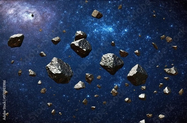 Obraz background with stars, planets and meteorite rocks