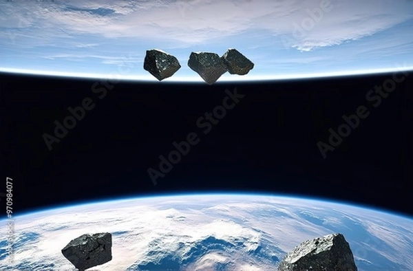 Obraz background with stars, planets and meteorite rocks