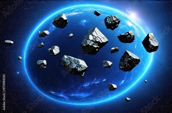 Obraz background with stars, planets and meteorite rocks