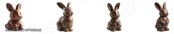 Fototapeta Set, collection of Chocolate Easter bunny isolated on transparent background.