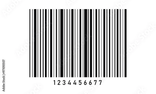 Fototapeta Barcode icon. Bar code label, tag, sticker template with background. Visual graphic data with product information for digital scan. 123.