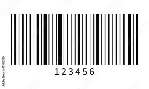 Fototapeta Barcode icon. Bar code label, tag, sticker template with background. Visual graphic data with product information for digital scan. 123.
