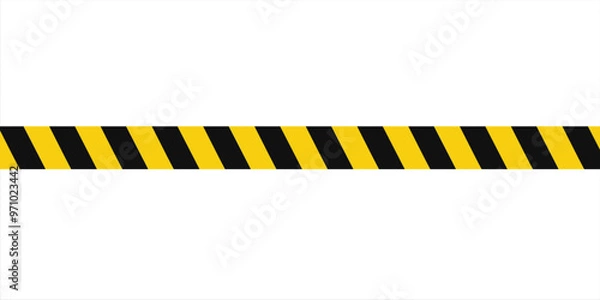 Fototapeta Warning tape with yellow and black diagonal stripes. Warn stop seamless line. Yellow and black caution tape border.