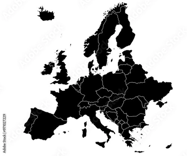 Fototapeta Europe map outline and solid. sketch line art map of Europe with countries. border map, Europe continentboundary maps