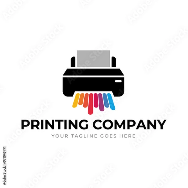 Fototapeta Printing company logo design with printer graphics  illustration with cyan, magenta, yellow, and black color.