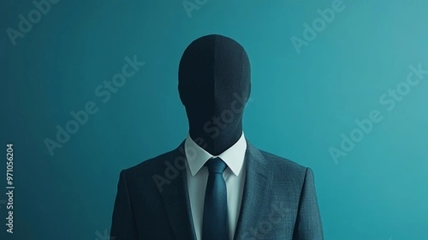 Fototapeta A man in a suit and tie is wearing a mask