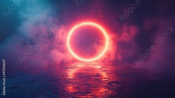 Fototapeta Glowing neon sign with an abstract design, symbolizing modern nightlife, glowtime urban aesthetic, energetic and stylish, with realistic effects, true details style