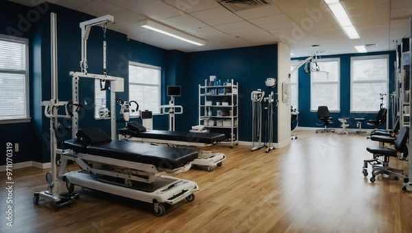 Fototapeta High-tech rehab center using VR for physical therapy.