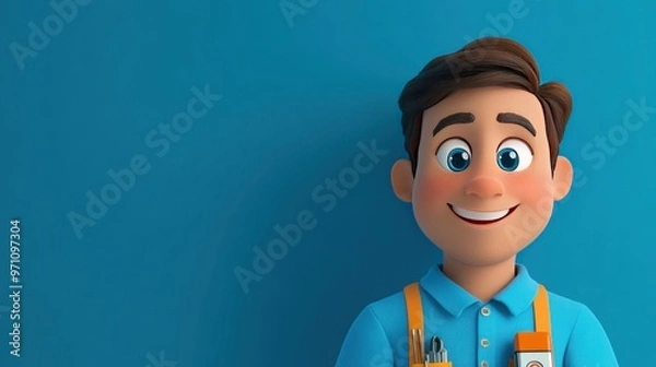 Obraz A cheerful cartoon character with tools, representing a friendly service worker.