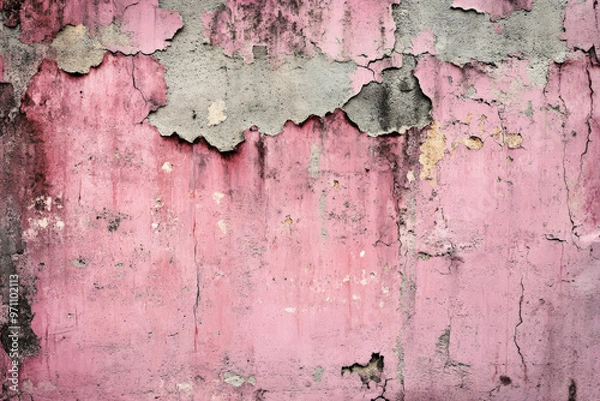Fototapeta A grunge wall texture in muted pink, featuring a heavily worn surface, showing signs of aging and decay.