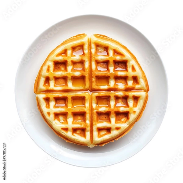Fototapeta round waffle on white plate isolated on transparent background Generative Ai.