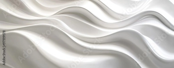 Fototapeta Elegant White Background with Wavy Lines and Smooth Curves for Packaging Decoration. AI generated illustration.