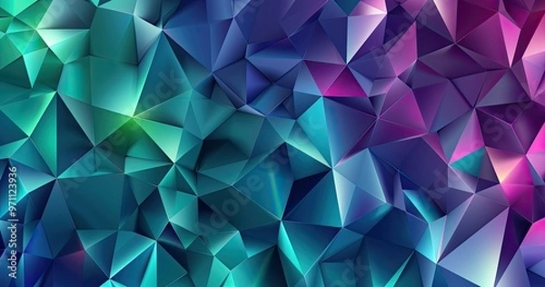 Fototapeta A vibrant abstract geometric design featuring a blend of blue, purple, and green triangular shapes.