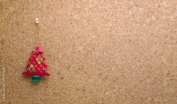 Obraz Cork message board with hanging red christmas tree