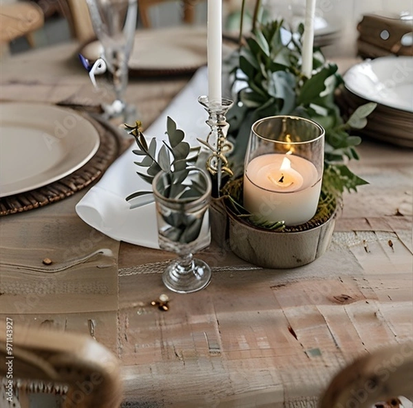 Fototapeta Close up of a rustic table setting