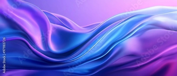 Fototapeta Futuristic Blue and Purple Gradient Background with Smooth Wave Lines. AI generated illustration