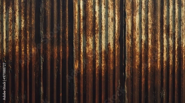 Fototapeta Retro Rusted Corrugated Metal Wall with Grainy Texture, Industrial and Vintage Style. AI generated illustration