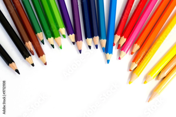 Obraz Rainbow color pencil isolated on white background