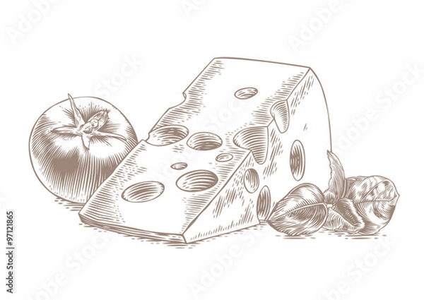 Obraz Cheese with tomato and basil