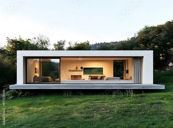 Fototapeta Modern Minimalist Home Design With Large Windows