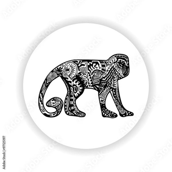 Fototapeta Black monkey with hand-drawn pattern