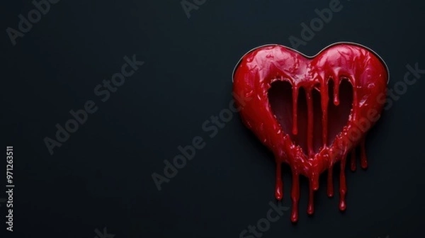 Obraz Melted Red Heart Wax Drip on Black Background