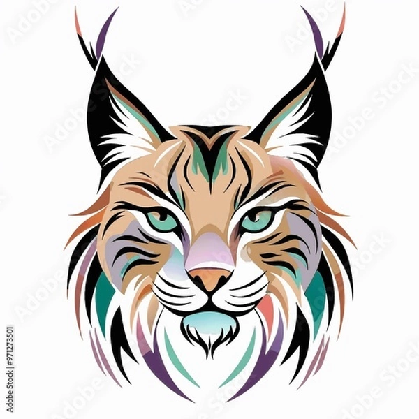 Fototapeta Lynx face illustration with vibrant colors for t-shirt print design with copy space