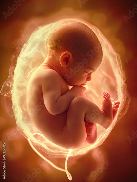 Fototapeta Human embryo in the primal mother, 3D renderer