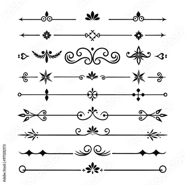 Fototapeta Elegant divider ornaments vector illustration featuring intricate designs perfect for borders, invitations, and decorative projects.