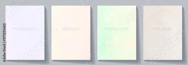 Fototapeta Watercolor vector background set for card, flyer, poster, catalog, banner and cover design. Hand drawn pastel color illustration for your design. Light watercolor texture background with brush strokes