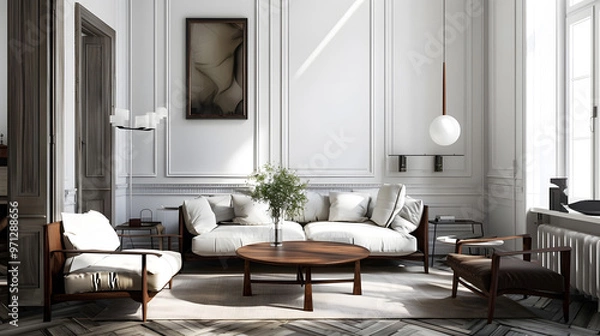 Obraz Classic Scandinavian interior 3d render. Generative Ai.