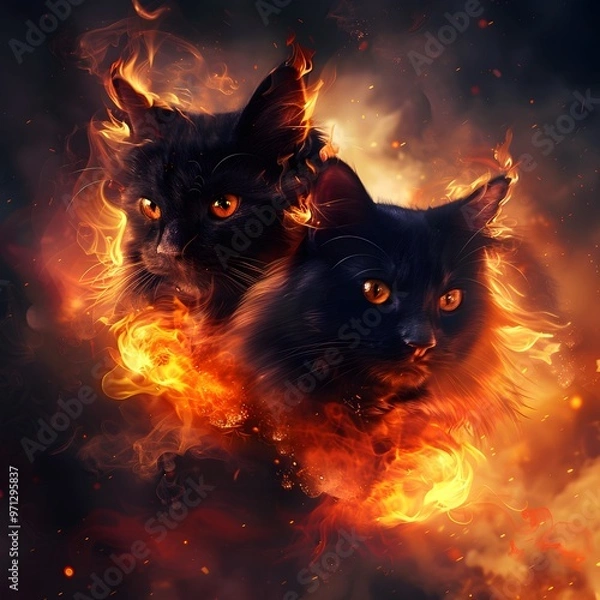 Fototapeta cats with fire background