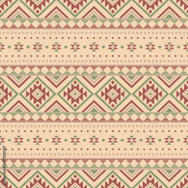 Fototapeta Ancient echoes Aztec geometric seamless patterns southwest Navajo Native American tribal ethnic colorful for textile printing