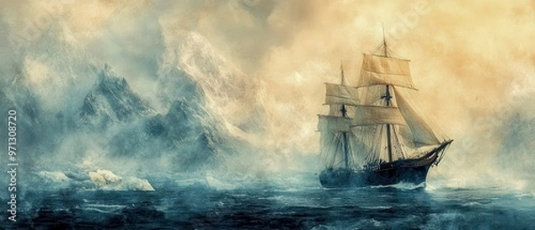 Fototapeta Sailing into Serenity on Turbulent Waters at Sunset.
