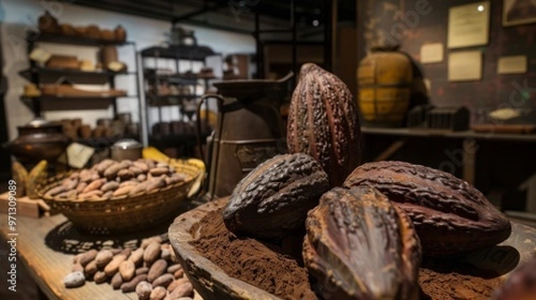 Obraz Imagine a historical tour of a chocolate museum, tracing the origins and evolution of chocolate through the centuries.