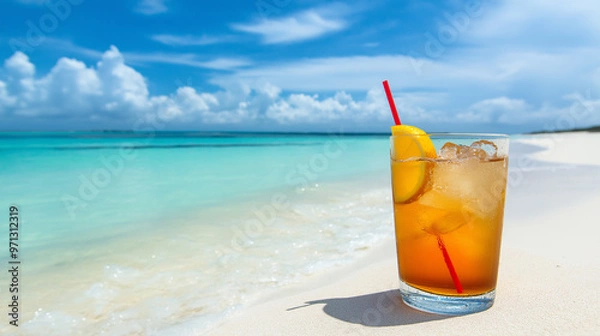 Fototapeta Refreshing Summer Drinks with a Stunning Beachfront View