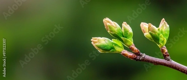 Fototapeta New buds on a tree branch, symbolizing the start of spring and renewal