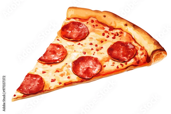 Fototapeta PNG cutout of single slice of pepperoni pizza in illustration vector style isolated on transparent background