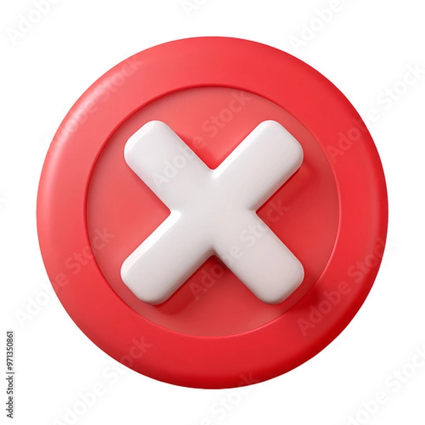 Fototapeta 3D red cross X sign  illustration png, error, fail, don't, icon