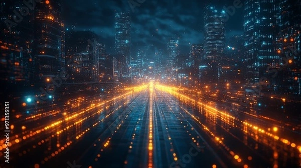 Obraz Intersecting Blue and Yellow Lines on Computer Screen