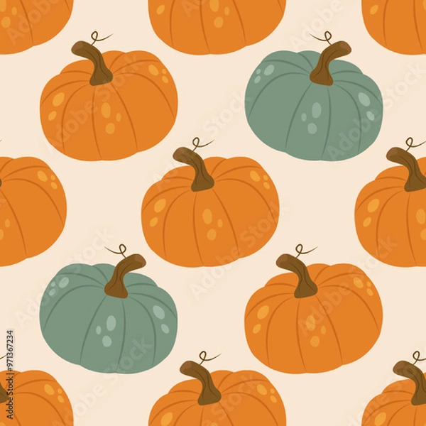 Obraz Seamless pattern  cute pumpkin. Happy Thanksgiving! Trendy autumn illustration. Hello, fall!