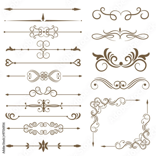 Fototapeta Antique decorative elements, and scroll elements, set page dividers. Vector illustration